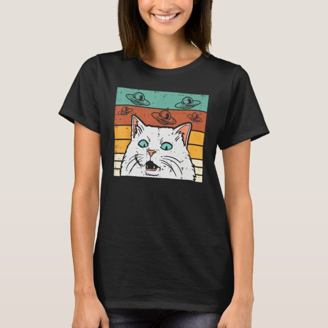 T-shirt Confused Cat UFO Retro Meme Alien Space  Men Women (Devant)