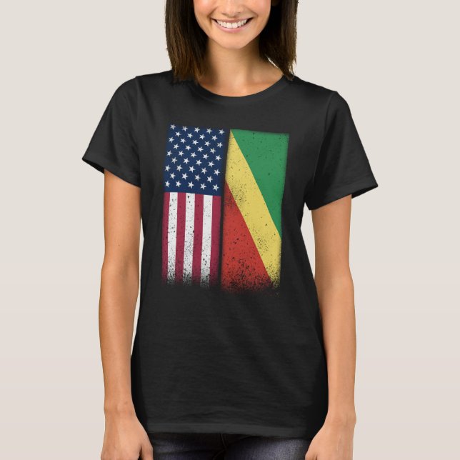 T-shirt Congo Congolese American Flags Proud USA Congo (Devant)