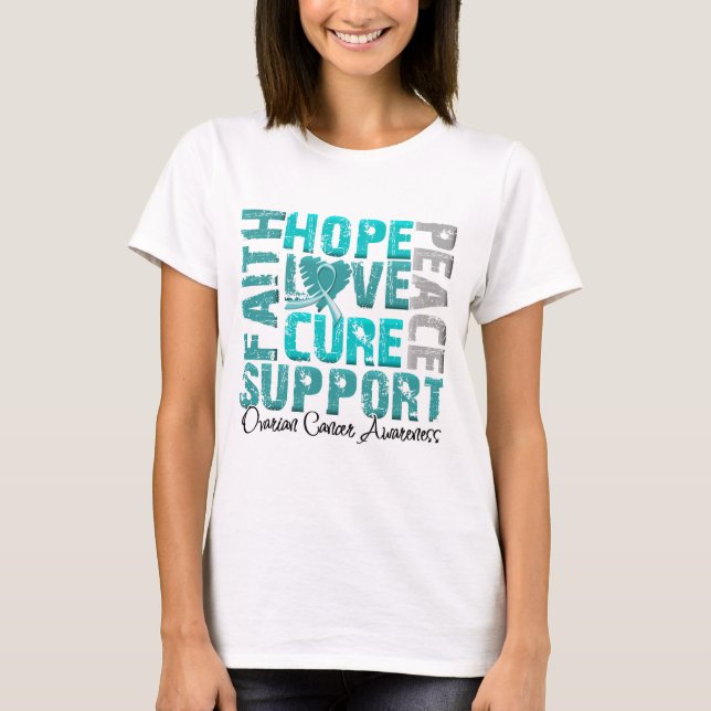 T-shirt Conscience de Cancer ovarien de traitement d'amour (Devant)