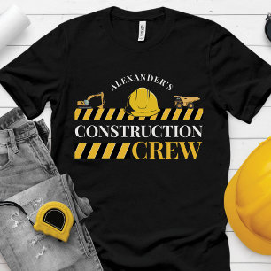 T-shirt Construction Crew Boy Anniversaire Famille Noir