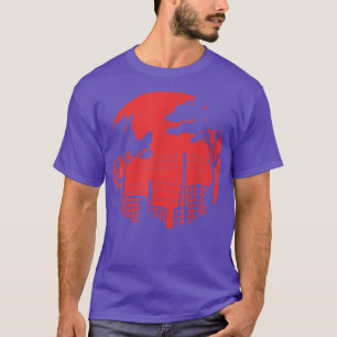 T-shirt Construction Déplaisante nuit Lune rouge Vue ville