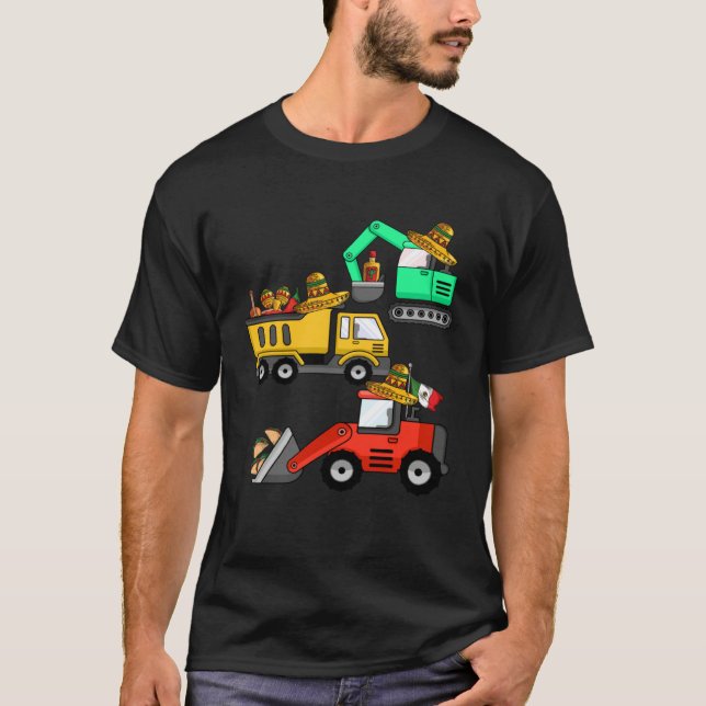 T-shirt Construction Excavator Taco Mexican Crane Cinco De (Devant)