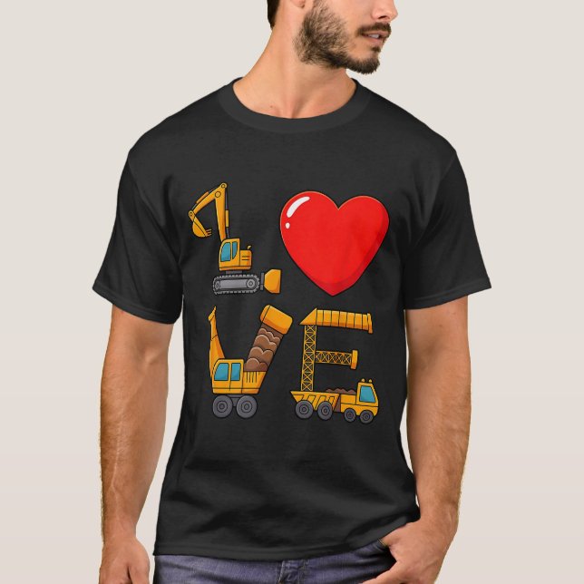 T-shirt Construction Valentine Love Spelled With Trucks Ex (Devant)