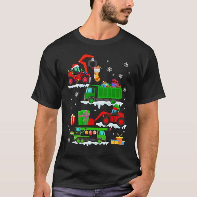 T-shirt Construction Vehicle Christmas Red Trucks Winter B (Devant)
