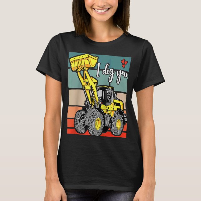 T-shirt Construction Vehicles  Valentines Hearts Excavator (Devant)