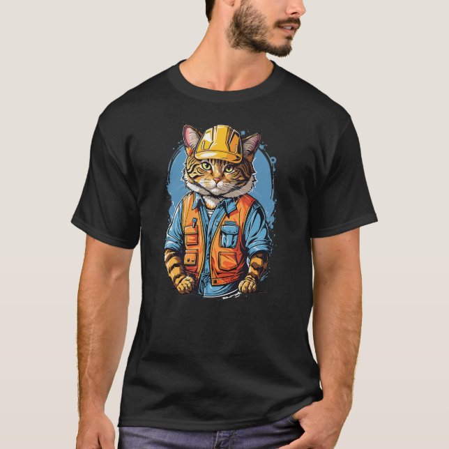 T-shirt Construction Worker Foreman Boss Cat Graphic (Devant)