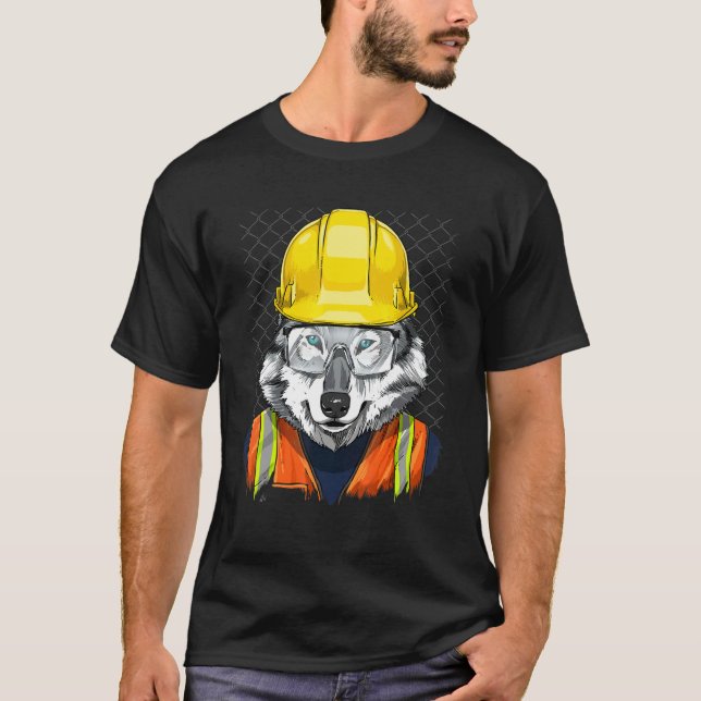 T-shirt Construction Worker Gray Wolf Laborer Wild Animal  (Devant)