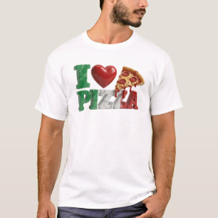 T-shirt Contemporain J'ADORE PIZZA COULEURS DU DRApeau ITA