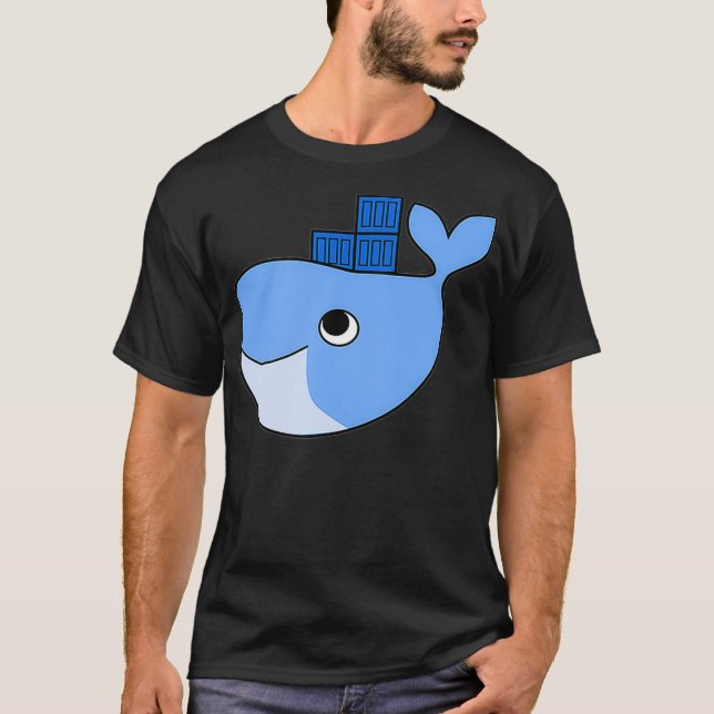 T-shirt Conteneur d'échauffement de Docker sur Blue Whale  (Devant)