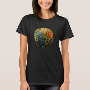T-shirt Continents Végétariens de la Terre Noir Manche Cou