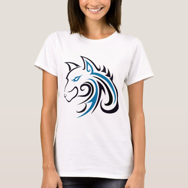 T-shirt Contour bleu et noir de tête de loup (Devant)