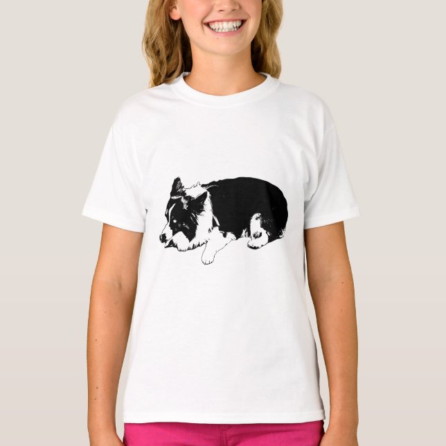 T-shirt contour hiver calme, corgi (Devant)