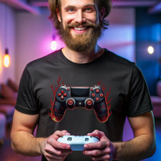 T-shirt Contrôleur de jeu à flammes pour les joueurs de co