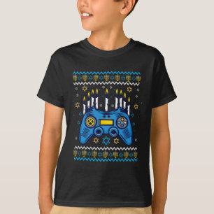 T-shirt Contrôleur de jeu Hanoukka Menorah bougies juives 