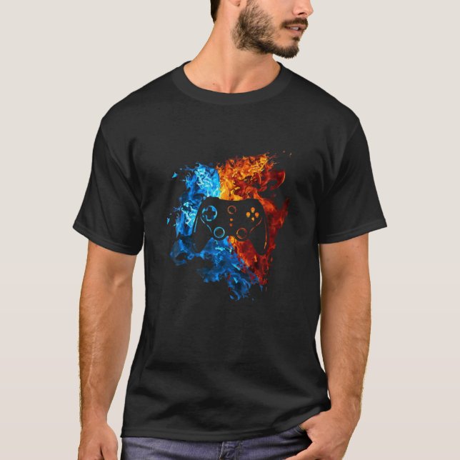 T-shirt Contrôleur de jeu Red Blue Fire Vidéo jeu (Devant)