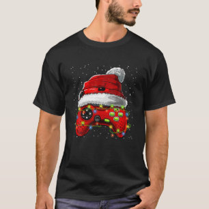 T-shirt Contrôleur de jeu vidéo lumières de Noël Santa Hat