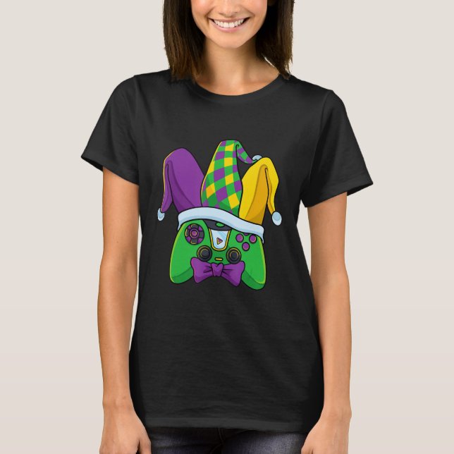 T-shirt Contrôleur de jeu vidéo Mardi Gras Jester Casquett (Devant)