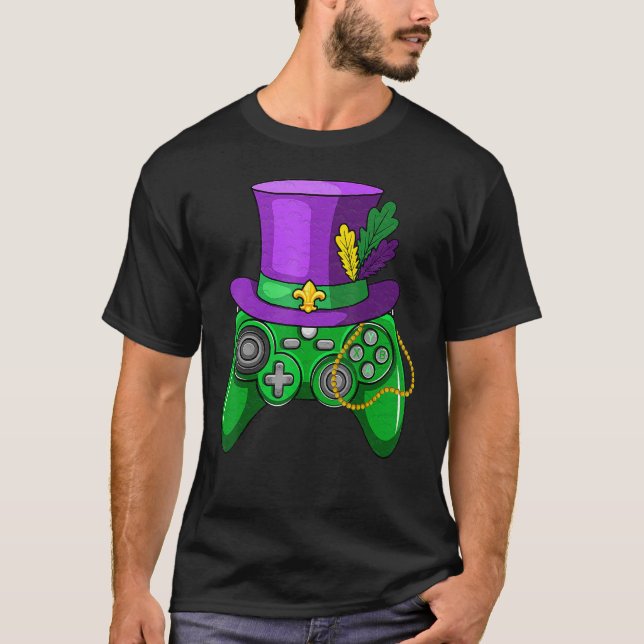T-shirt Contrôleur de jeu vidéo Mardi Gras Jester Casquett (Devant)