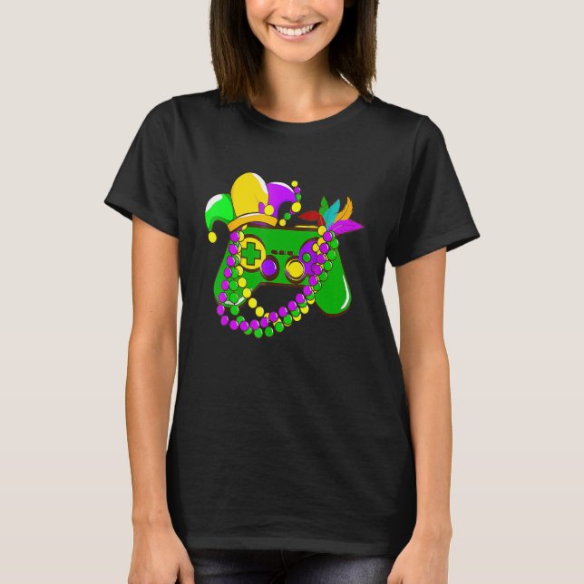 T-shirt Contrôleur de jeu vidéo Mardi Gras Jester Casquett (Devant)