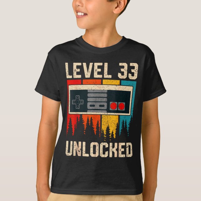 T-shirt Contrôleur de jeu vidéo Niveau 33 débloqué Anniver (Devant)