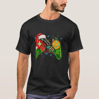 T-shirt Contrôleur de jeu vidéo Noël Santa Hat Gamer Bo