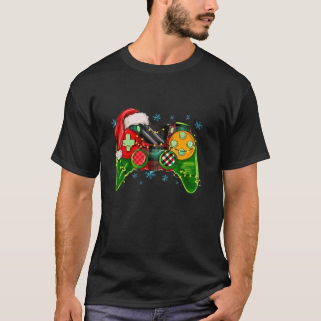 T-shirt Contrôleur de jeu vidéo Noël Santa Hat Gamer Bo (Devant)