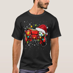 T-shirt Contrôleur de jeu vidéo Noël Santa Hat Gamer Bo