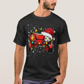 T-shirt Contrôleur de jeu vidéo Noël Santa Hat Gamer Bo