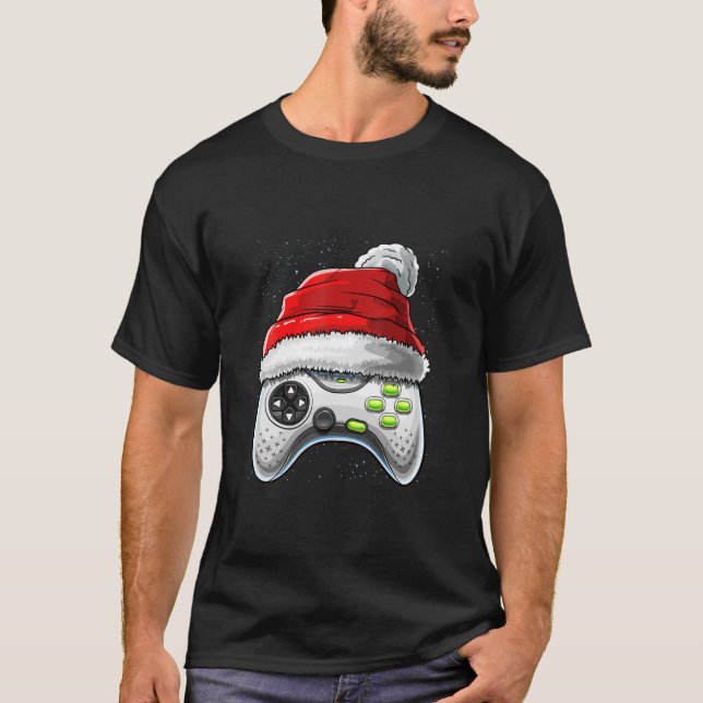 T-shirt Contrôleur de jeu vidéo Noël Santa Hat Gamer Gi (Devant)