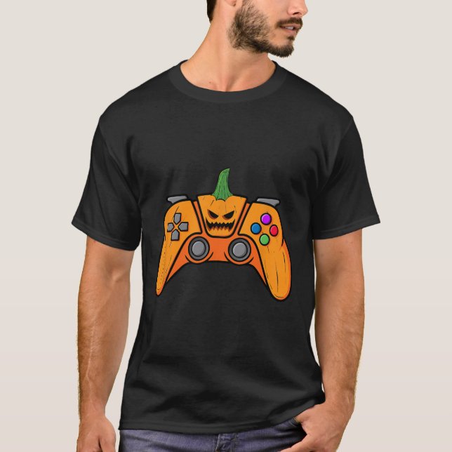 T-shirt Contrôleur de jeux vidéo d'Halloween With Pumkin F (Devant)
