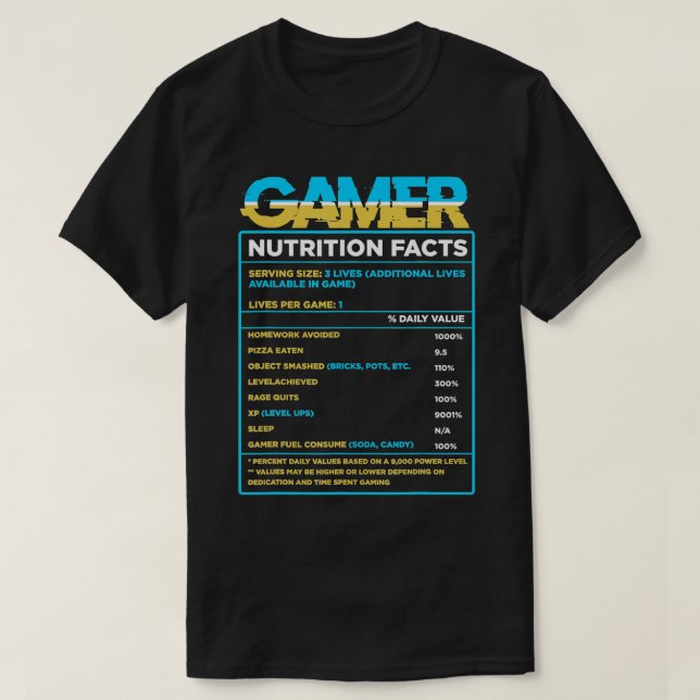 T-shirt Contrôleur Jouer Jeux Vidéo Nutrition Facts Ga (Design devant)
