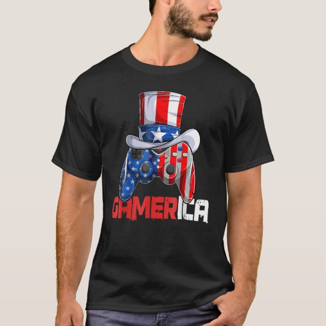 T-shirt Contrôleur Oncle Sam jeu vidéo Gamerica Us Drapeau (Devant)