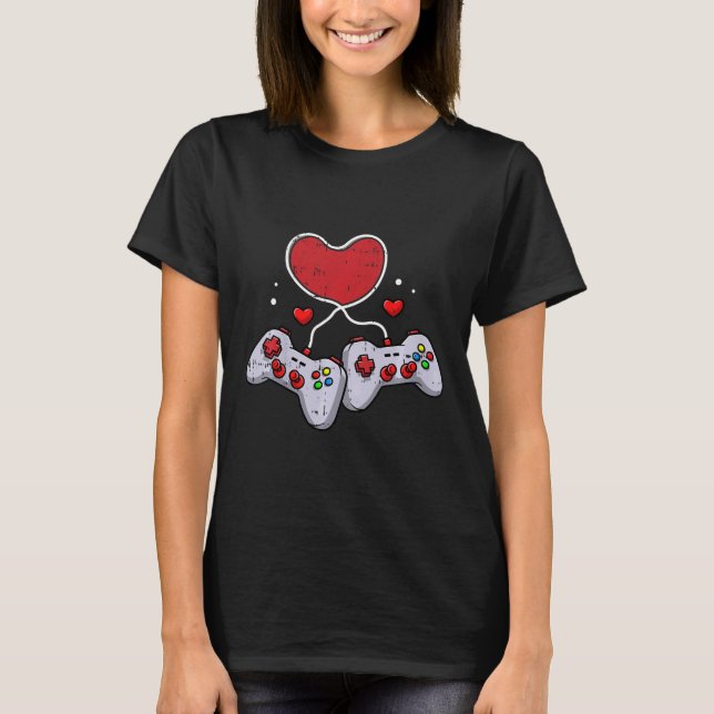 T-shirt Contrôleur Vidéo Coeur Enfants Valentines Day Co (Devant)