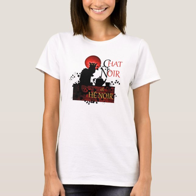 T-shirt Conversation Noir et Thé Noir, Thé Noir Chat (Devant)