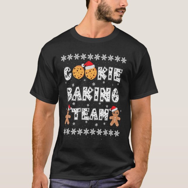 T-shirt Cookie Baking Team Gingerbread Men with Xmas Hats  (Devant)