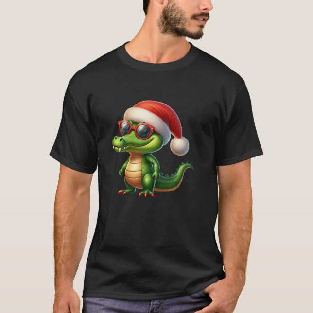 T-shirt Cool Alligator Santa Hat Crocodile de Noël Père No (Devant)