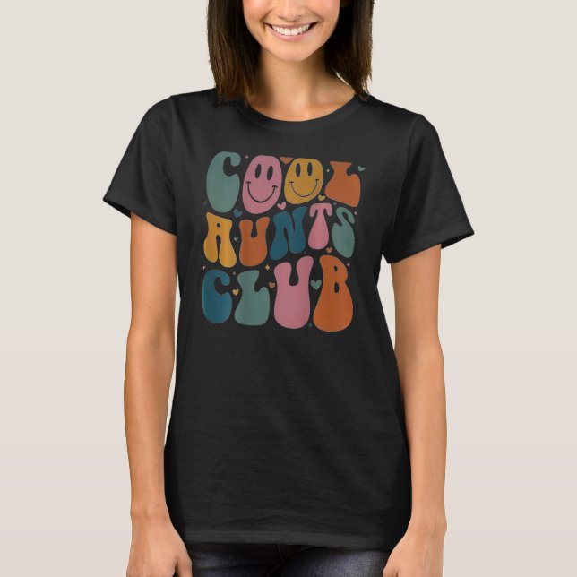 T-shirt Cool Aunt Club Groovy Retro Smile Heart on back (Devant)