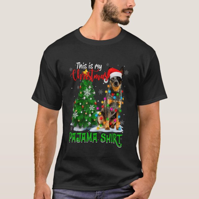 T-shirt Cool Australian Cattle Dog Christmas Tree Lights S (Devant)