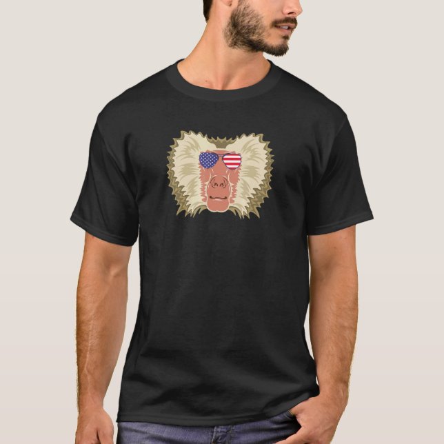 T-shirt Cool Baboon Porté Drapeau Usa Lunettes de soleil U (Devant)