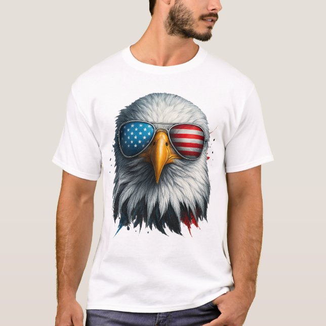 T-shirt Cool Bald Eagle Lunettes de soleil américaines Pat (Devant)