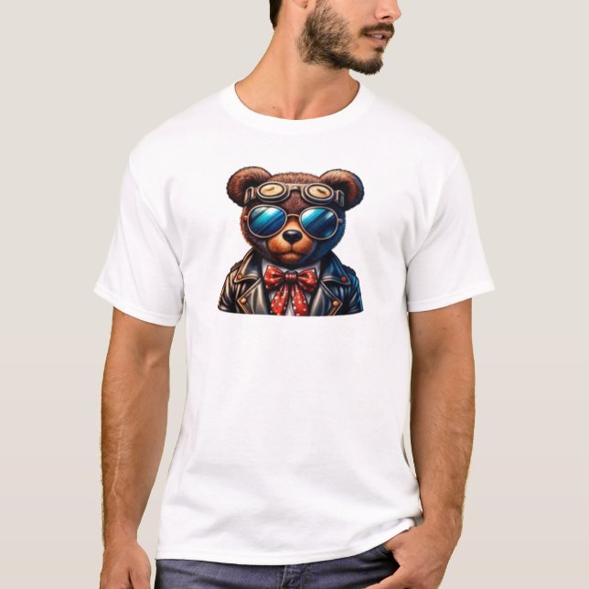 T-shirt Cool Bear Aviator Cartoon – Retro Pilot (Devant)