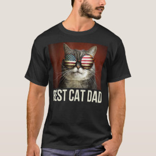 T-shirt Cool Best Chat Papa Drapeau Américain Lunettes de