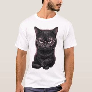 T-shirt Cool Black Cat avec lunettes Adorable Anim