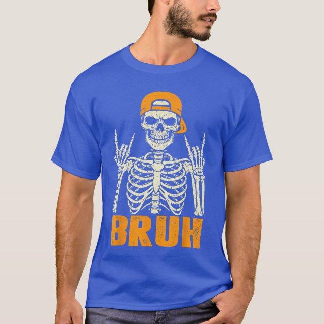 T-shirt Cool Bruh Rocker Skeleton Halloween Punk Rock Men  (Devant)