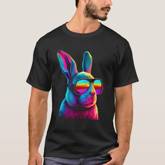 T-shirt Cool Bunny Rabbit Synthwave Sunglasses Retro Color (Devant)