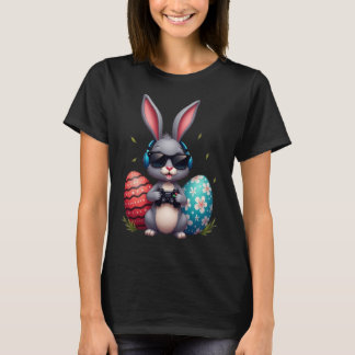 T-shirt Cool Bunny With Sungl And Video Games Decor Easter