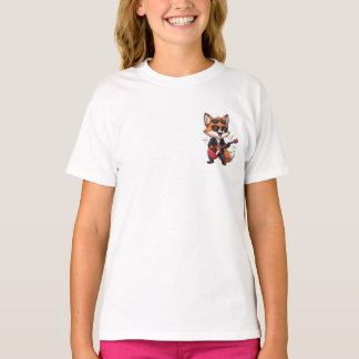 T-shirt Cool Cartoon Rock Star Fox Playing Red Electric Gu