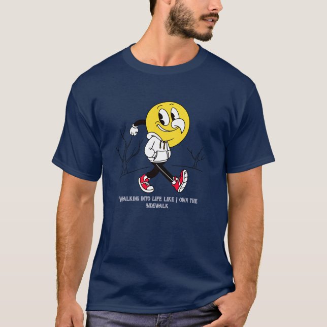 T-shirt Cool Cartoon Smiley Walking Graphic (Devant)