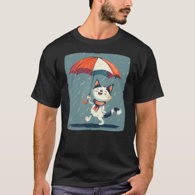 T-shirt Cool Cat and Umbrella for a Unique Statement (Devant)
