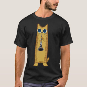 T-shirt Cool Cat Playing The Clarinet Design Hippy Hipster